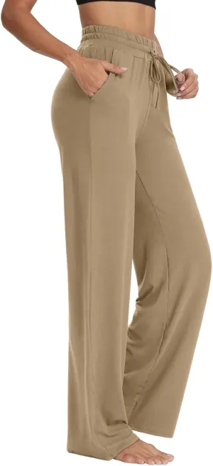 Cotton Linen Parachute Pants for Women Petite, Flowy Pants Wide Leg Summer High Waisted Trousers Cargo
