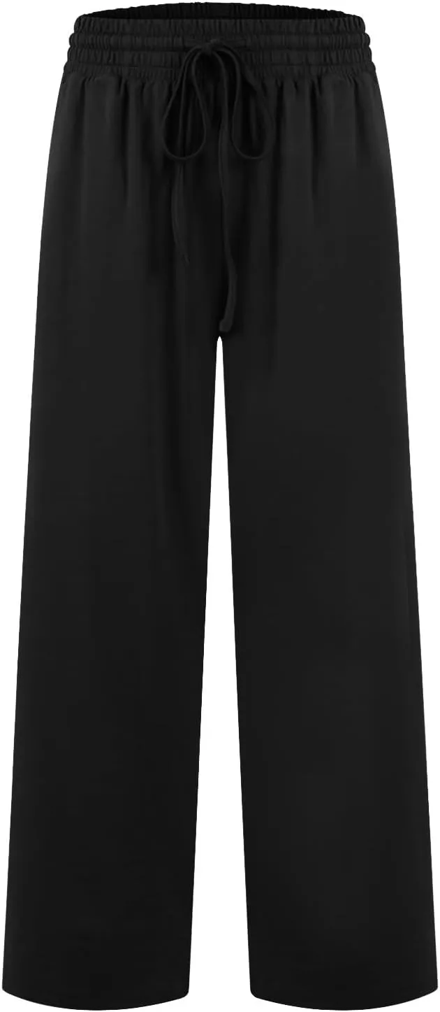 Cotton Linen Parachute Pants for Women Petite, Flowy Pants Wide Leg Summer High Waisted Trousers Cargo