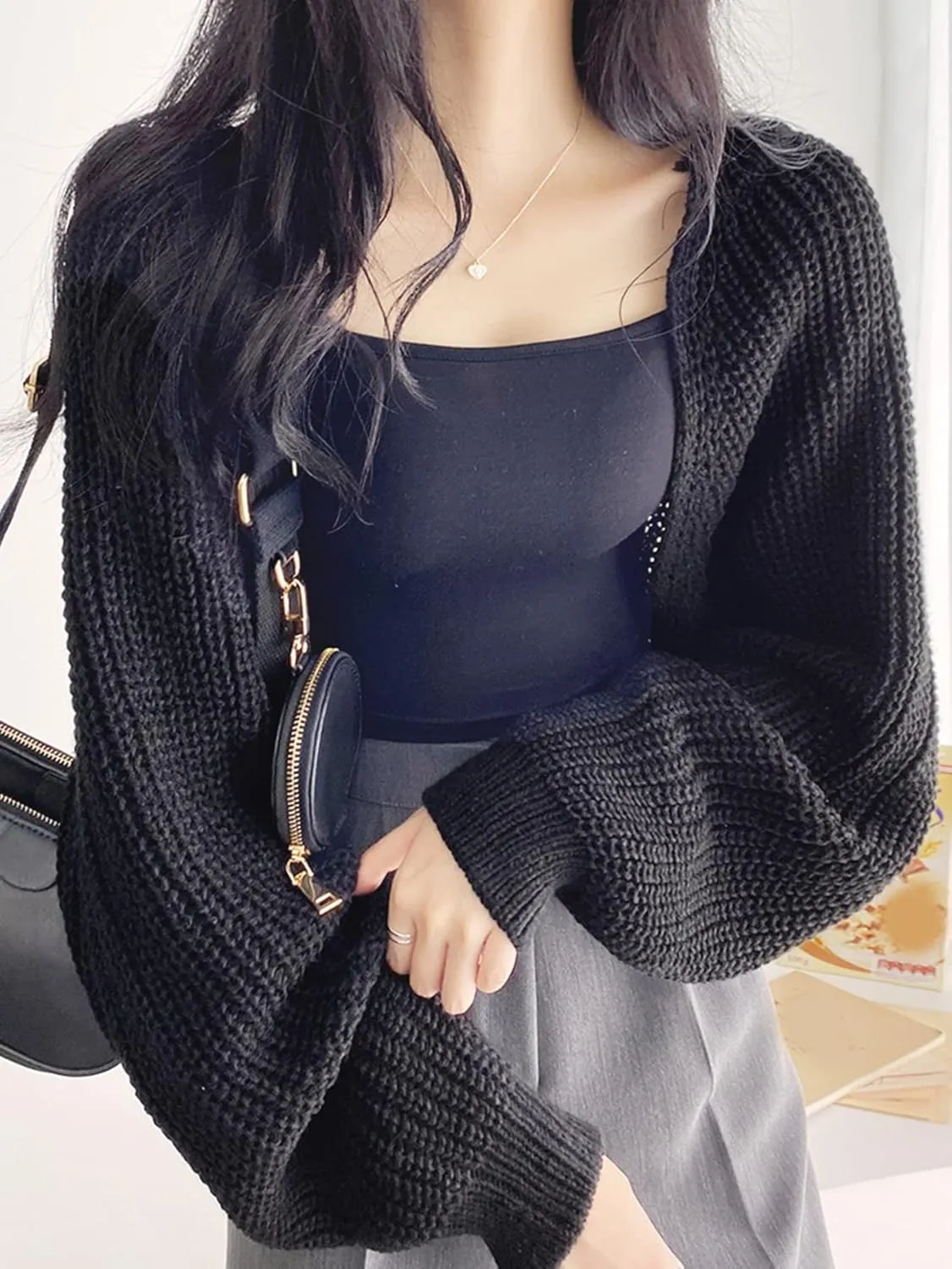 COZYEASE Women's Cropped Cardigan Sweaters Long Sleeve Open Front Knit Bolero Shrug Sweater Fall Outfits
