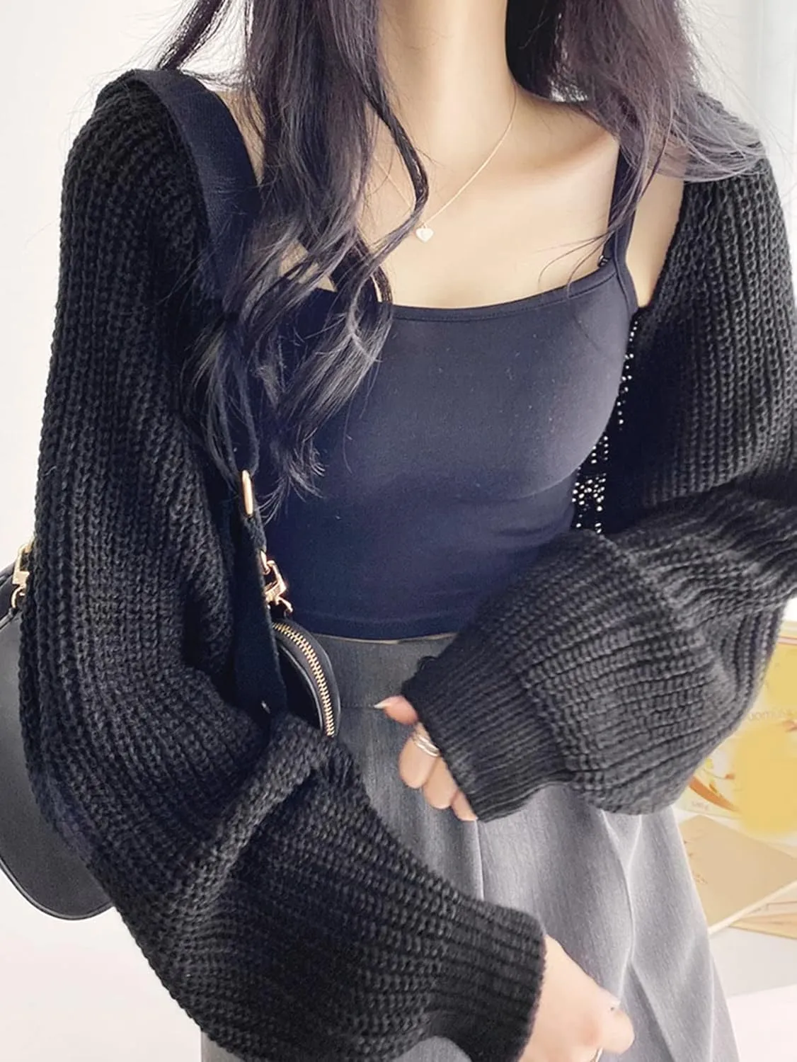 COZYEASE Women's Cropped Cardigan Sweaters Long Sleeve Open Front Knit Bolero Shrug Sweater Fall Outfits