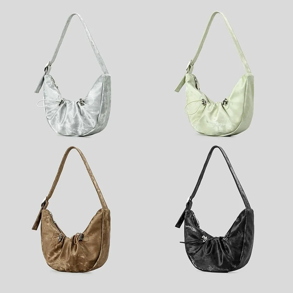 Crescent Bag Shoulder Bag for Women Dumpling Bag Trendy Bag Pleated Drawstring Bag Hobo Bag Lightweight Handbags