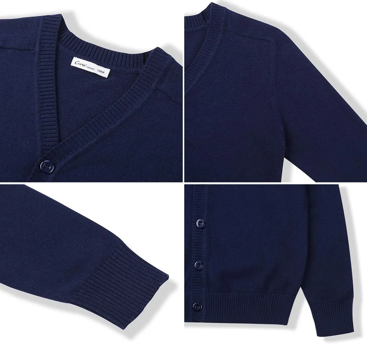 CUNYI Boys' Button-up Cardigan with Elbow Patches V-Neck Cotton Knit Sweater Casual Outerwear