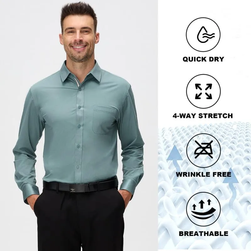 Damipow Mens Slim Fit Dress Shirts Long Sleeve Button Down Cotton Casual Business Shirt