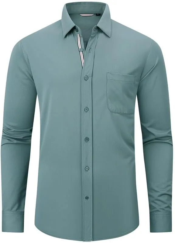 Damipow Mens Slim Fit Dress Shirts Long Sleeve Button Down Cotton Casual Business Shirt