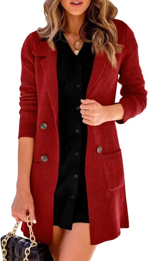 Danedvi Women Open Front Lapel Collar Cardigan Button Down Long Sweaters Cardigan Solid Outerwear Coats