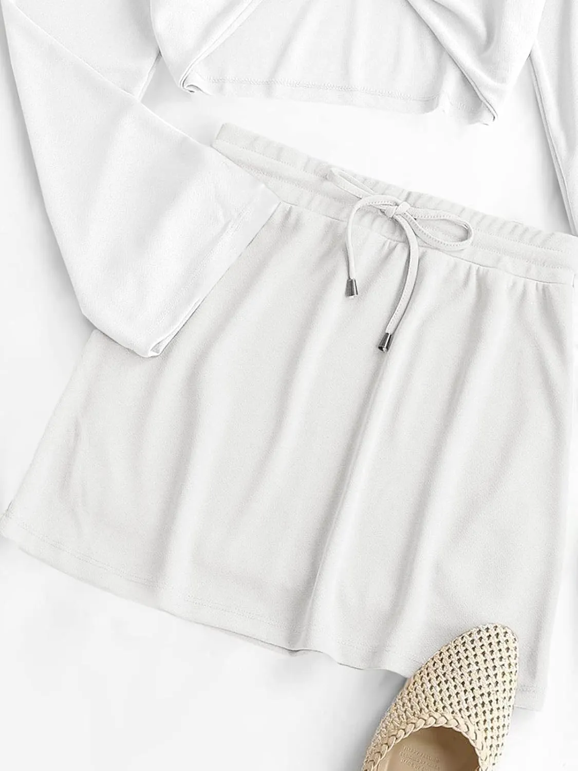 DAOMUMEN Women's Casual Mini Skirt Drawstring Summer High Waist Bodycon Short Skirts