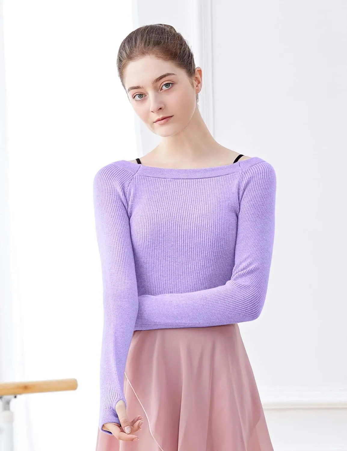 Daydance Teen Girls Women Long Sleeve Dance Sweater Soft Ballet Warm Up Pullover for Leotards