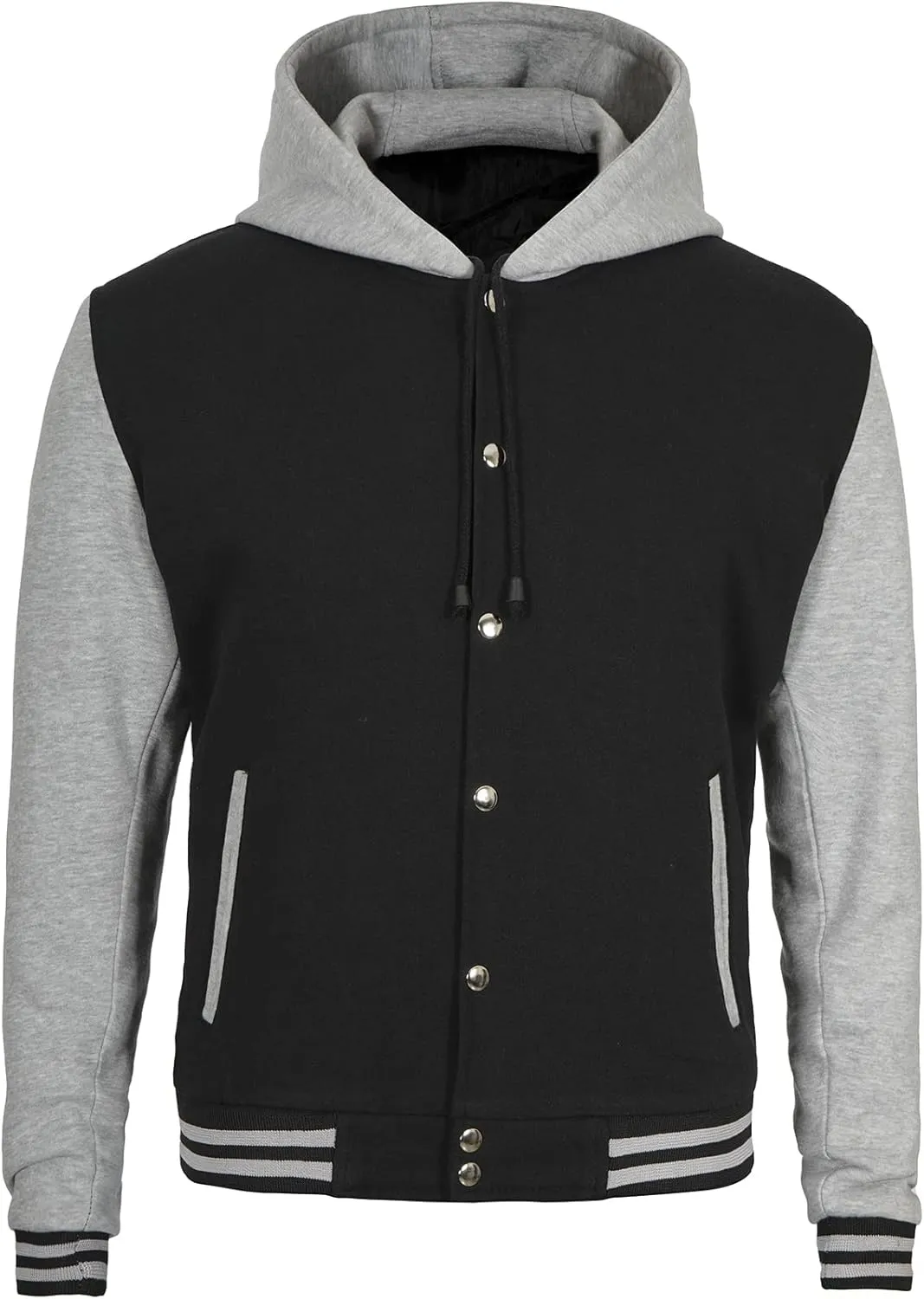 Decrum Hooded Varsity Jacket Men - High School Letterman Bomber Style Hoodie Baseball Jackets for Men