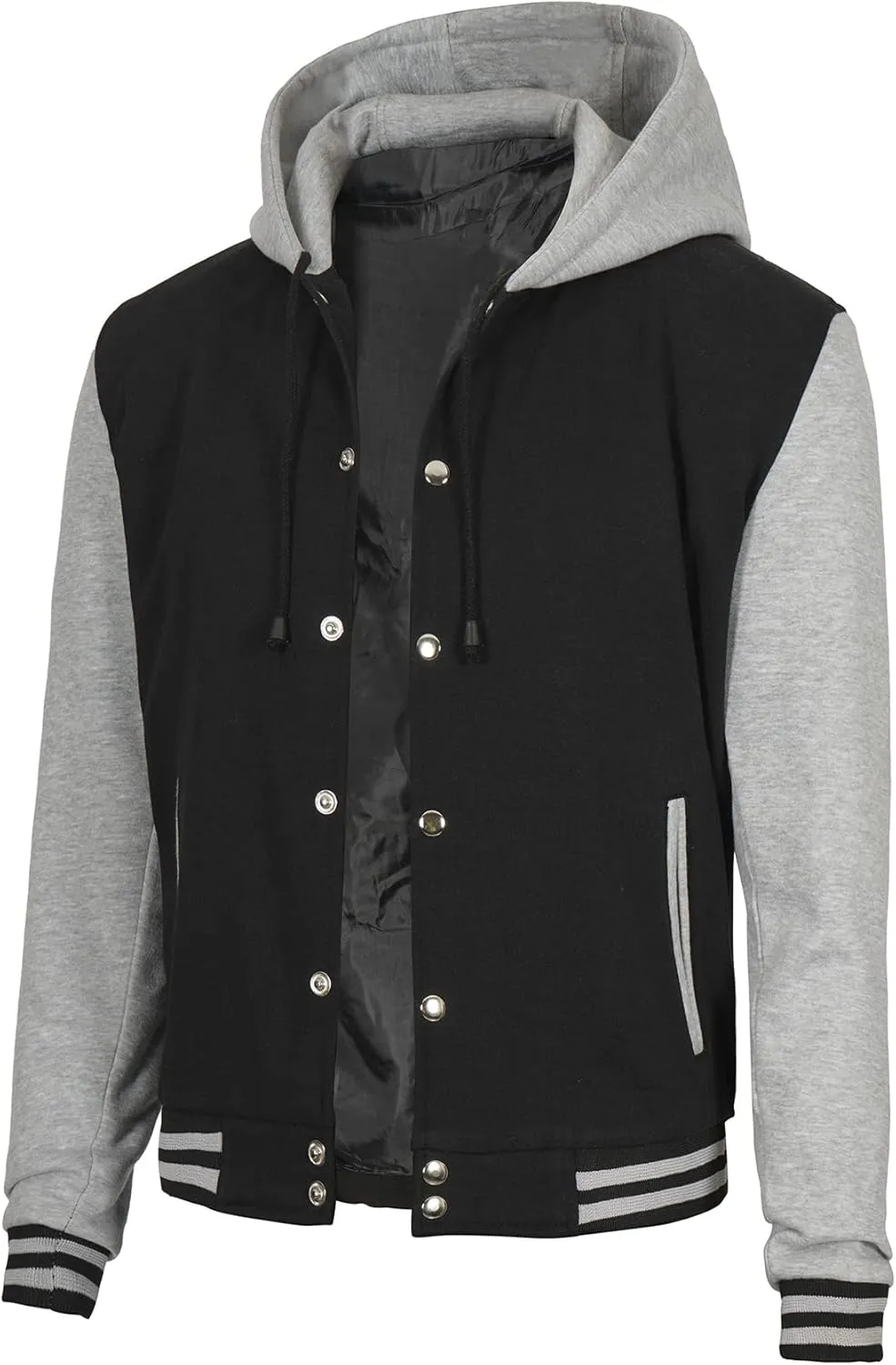 Decrum Hooded Varsity Jacket Men - High School Letterman Bomber Style Hoodie Baseball Jackets for Men