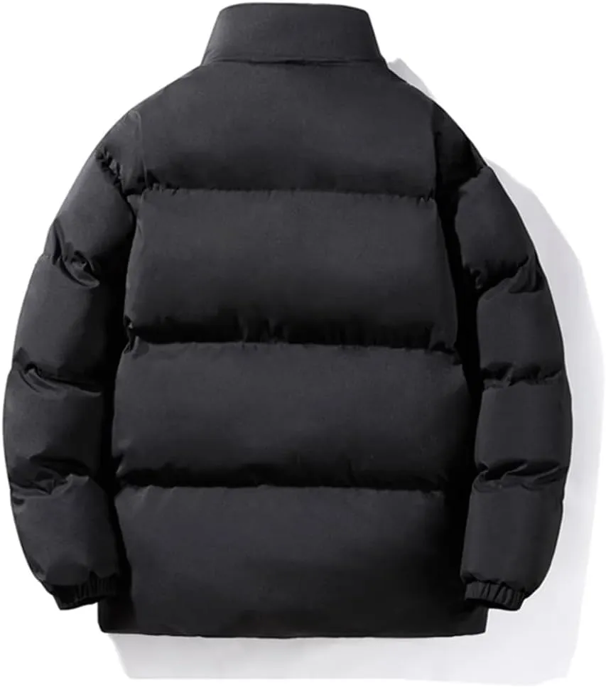 Disimlarl Men Patchwork Thicken Coat Stand Collar Parka Down Coat Street Zip Up Cotton-Padded Jacket