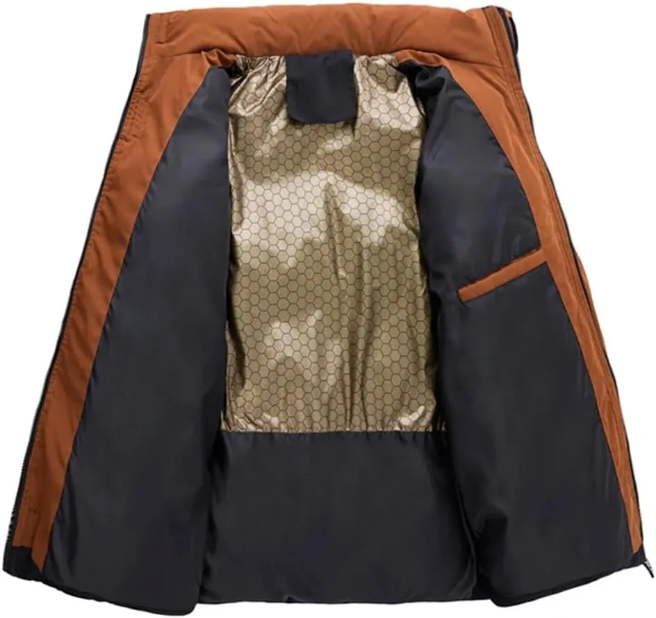 Disimlarl Men Patchwork Thicken Coat Stand Collar Parka Down Coat Street Zip Up Cotton-Padded Jacket