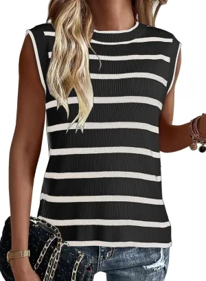 Dokotoo Tank Top for Women 2025 Striped Casual Crewneck Sleeveless Lightweight Sweater Vest Knit Summer Clothes