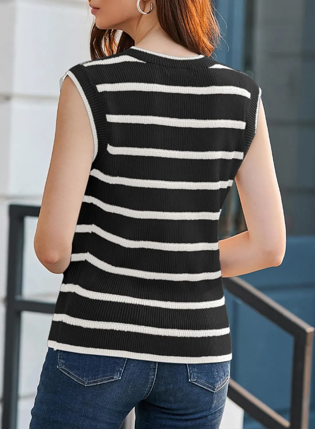 Dokotoo Tank Top for Women 2025 Striped Casual Crewneck Sleeveless Lightweight Sweater Vest Knit Summer Clothes