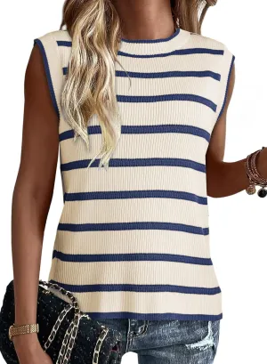 Dokotoo Tank Top for Women 2025 Striped Casual Crewneck Sleeveless Lightweight Sweater Vest Knit Summer Clothes