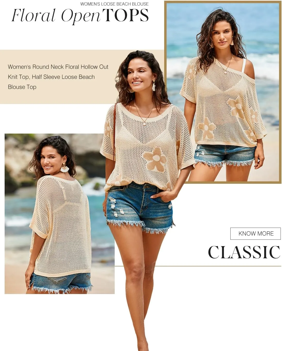 Dokotoo Womens Floral Fashion Summer Tops 2025 Short Sleeve Crochet Sweaters Swimsuit Cover Ups Lightweight Knit Pullover