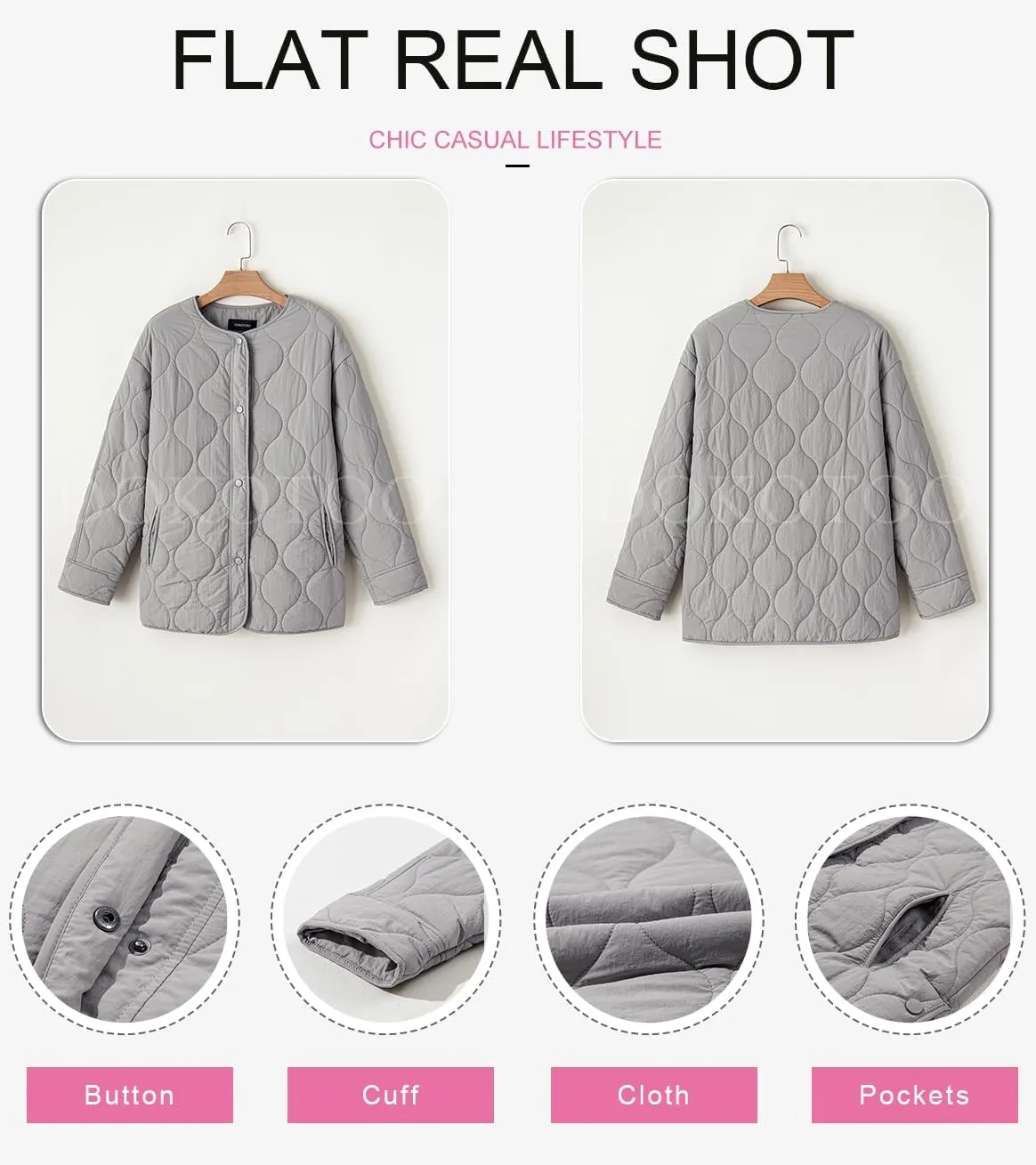 Dokotoo Womens Quilted Lightweight Jackets Button Down Puffer Jacket Coats Padded Outwear with Pockets