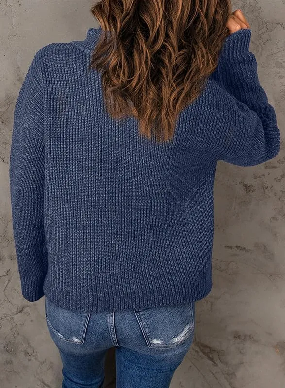 Dokotoo Womens Sweaters Long Sleeve 1/4 Zip Pullover Polo V Neck Dressy Casual Tops