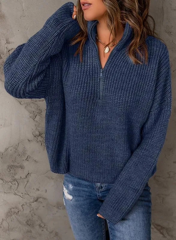 Dokotoo Womens Sweaters Long Sleeve 1/4 Zip Pullover Polo V Neck Dressy Casual Tops