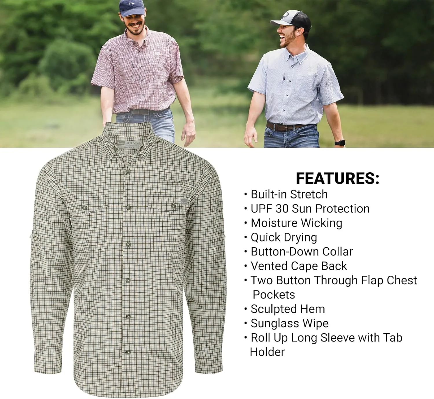 Drake Waterfowl Men's Frat Tattersall Button-Down Long Sleeve Casual Moisture Wicking Quick Drying Lightweight Plaid Shirt