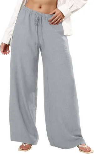 Dress Pants Women Flowy Trousers, Plus Size Pants for Curvy Women Wide Leg Summer Cargo Cotton Linen High Waisted