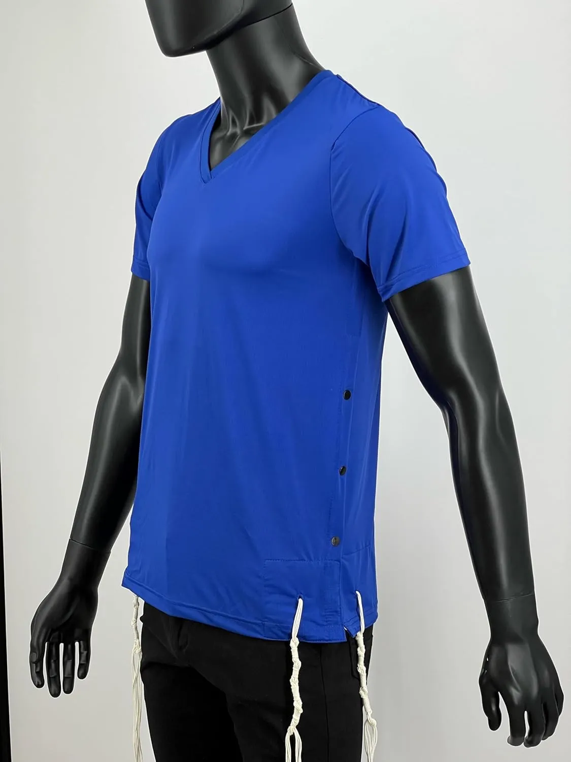 Dry Fit Kosher Tzitzit T-Shirt V neck by Melechet Machshevet Judaica Breathable Moisture-Wicking Athletic Tee Mesh Fabric