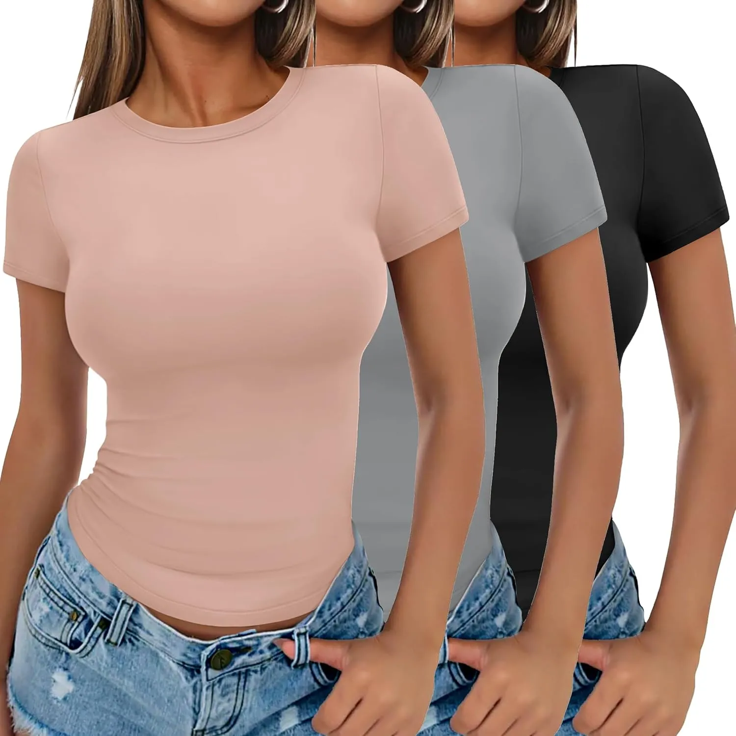 Ekouaer Womens Basic Tee Shirts 3 Pack Short Sleeve Crew Neck Thermal Underwear Tops Base Layer