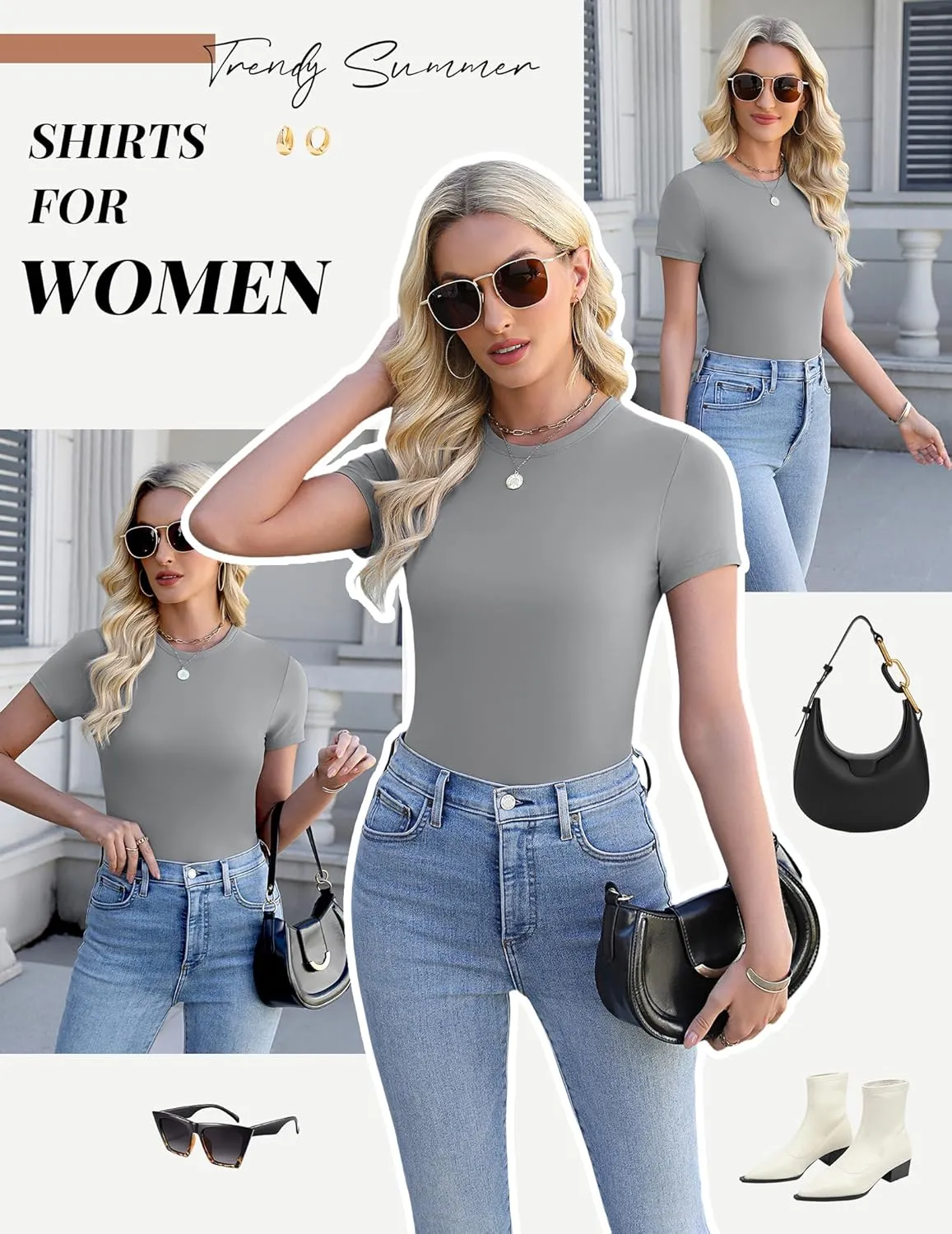 Ekouaer Womens Basic Tee Shirts 3 Pack Short Sleeve Crew Neck Thermal Underwear Tops Base Layer