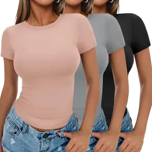 Ekouaer Womens Basic Tee Shirts 3 Pack Short Sleeve Crew Neck Thermal Underwear Tops Base Layer