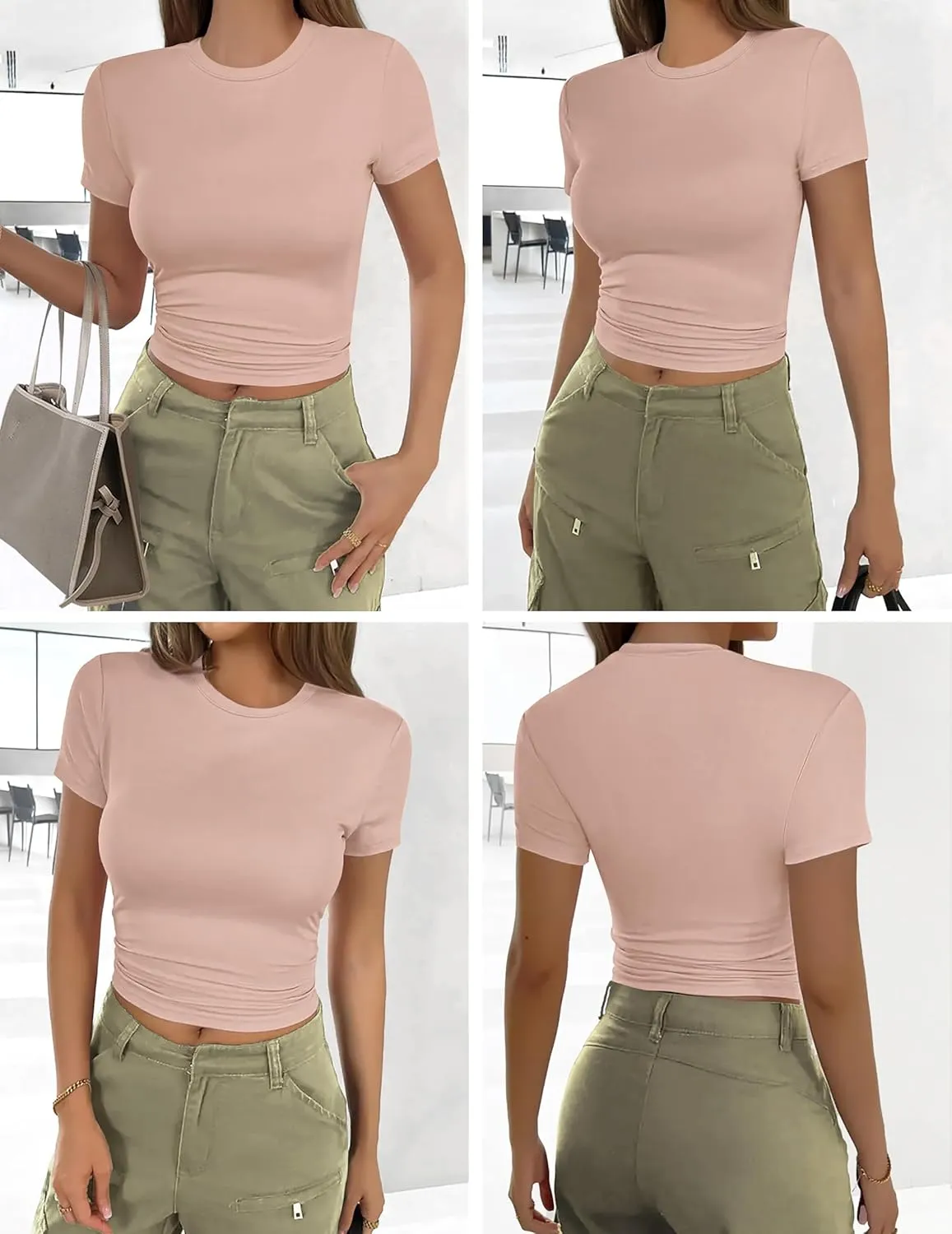 Ekouaer Womens Basic Tee Shirts 3 Pack Short Sleeve Crew Neck Thermal Underwear Tops Base Layer