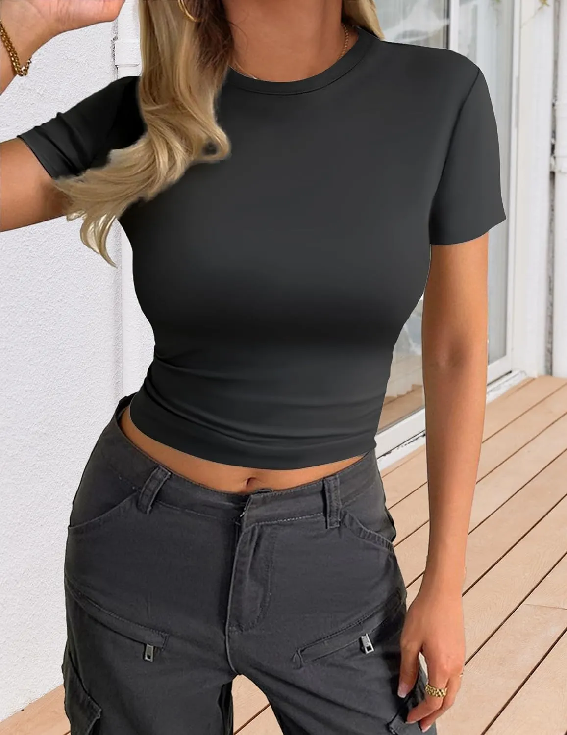 Ekouaer Womens Basic Tee Shirts 3 Pack Short Sleeve Crew Neck Thermal Underwear Tops Base Layer
