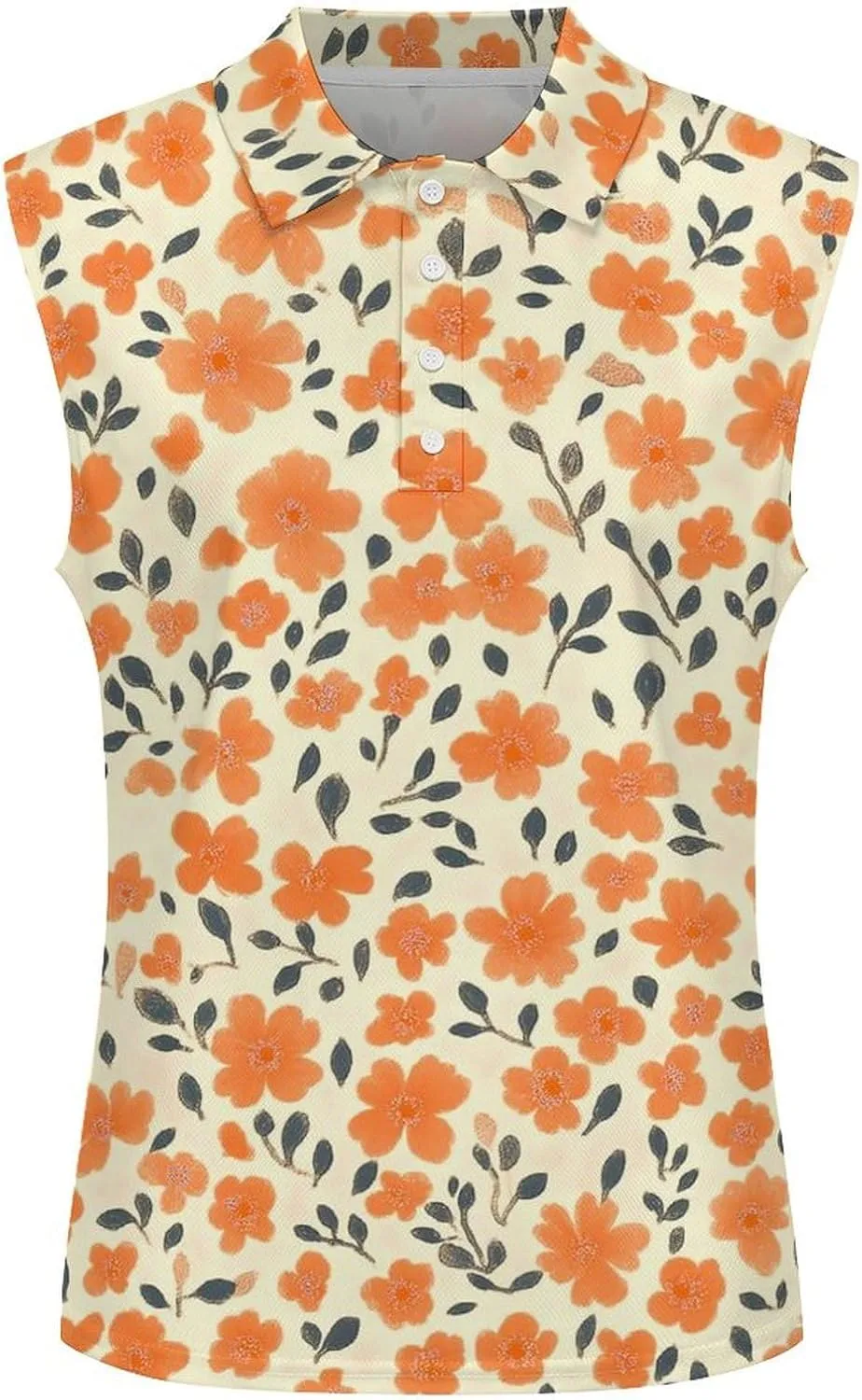 ENLACHIC Women's Golf Shirts Sleeveless Floral Printed Collar V Neck Tank Tops Quick Dry Athletic Tennis Polo Shirt