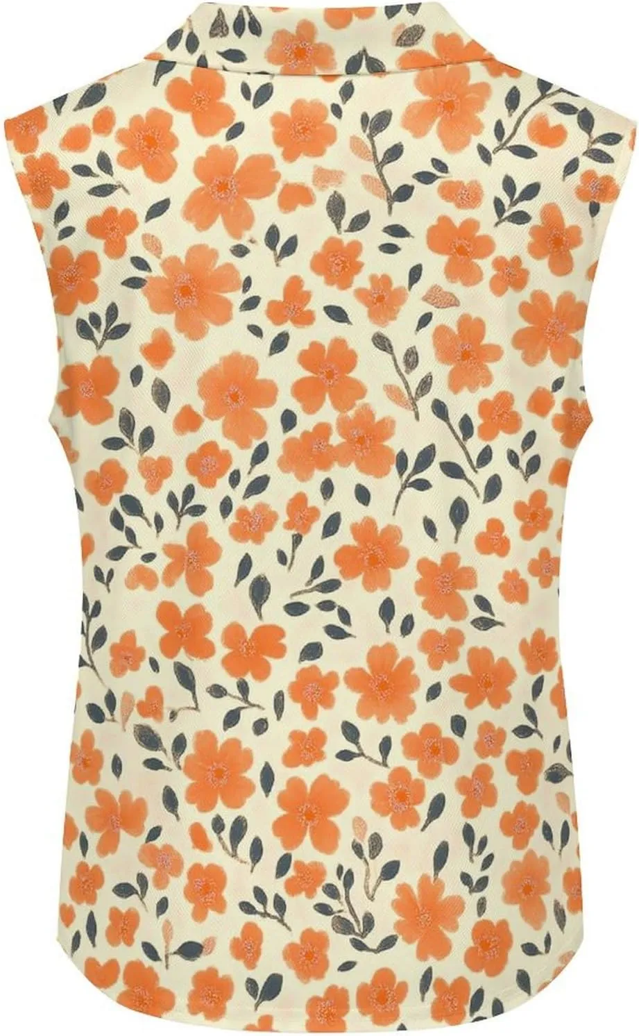 ENLACHIC Women's Golf Shirts Sleeveless Floral Printed Collar V Neck Tank Tops Quick Dry Athletic Tennis Polo Shirt