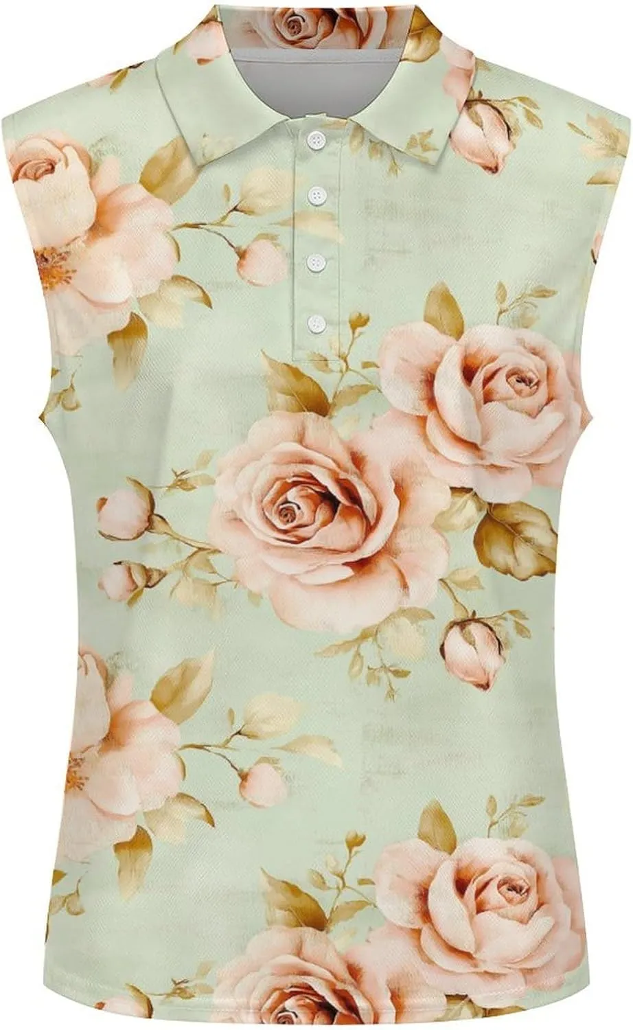 ENLACHIC Women's Golf Shirts Sleeveless Floral Printed Collar V Neck Tank Tops Quick Dry Athletic Tennis Polo Shirt