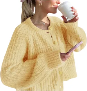 Esmeling Womens Long Sleeve Crewneck Sweater Cardigans Fall Casual Solid Chunky Knit Coat