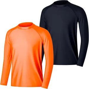 ESTAMICO 2 Pack Men Rash Guard Quick Dry Long Sleeve Swim Shirts UPF 50  UV Sun Protection Swim Tee