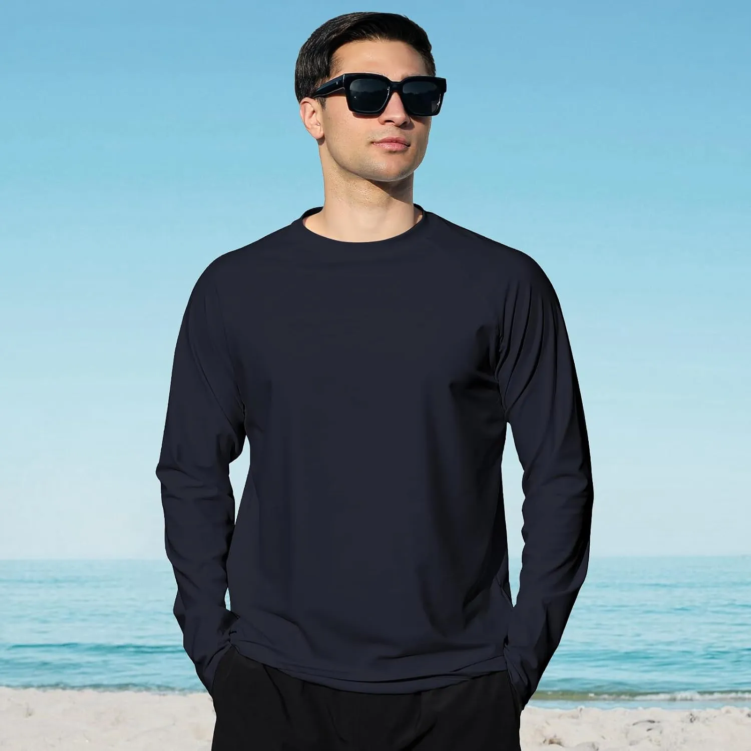 ESTAMICO 2 Pack Men Rash Guard Quick Dry Long Sleeve Swim Shirts UPF 50  UV Sun Protection Swim Tee