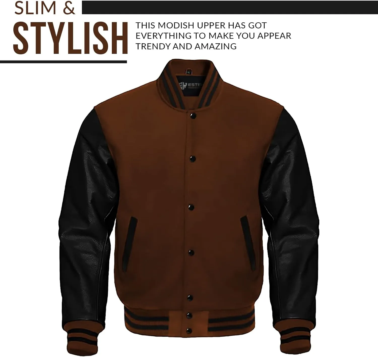 ESTEK Letterman Jackets Premium men's Varsity Jacket for School College Baseball Bomber Jacket with Genuine Leather Sleeves