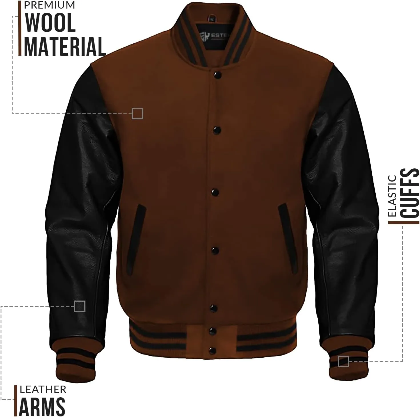 ESTEK Letterman Jackets Premium men's Varsity Jacket for School College Baseball Bomber Jacket with Genuine Leather Sleeves