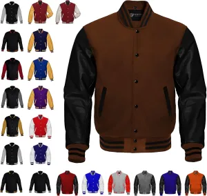 ESTEK Letterman Jackets Premium men's Varsity Jacket for School College Baseball Bomber Jacket with Genuine Leather Sleeves