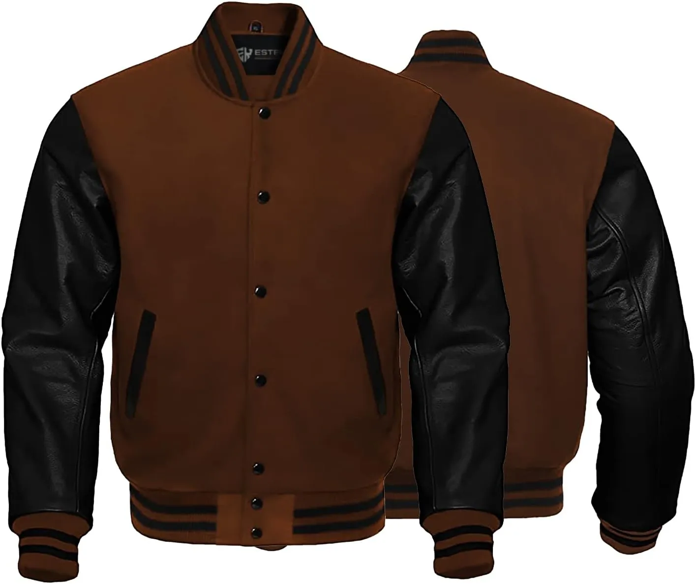 ESTEK Letterman Jackets Premium men's Varsity Jacket for School College Baseball Bomber Jacket with Genuine Leather Sleeves