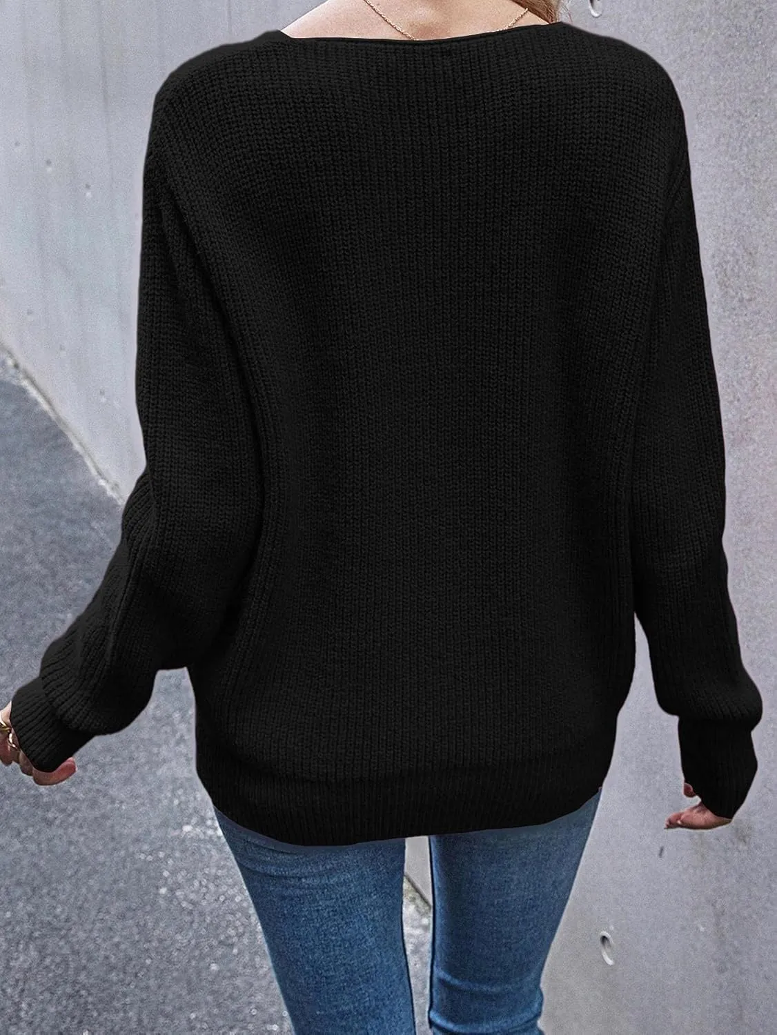Eurivicy Women's Long Sleeve V Neck Pullover Tops Oversized Chunky Knitted Loose Jumper Sweaters