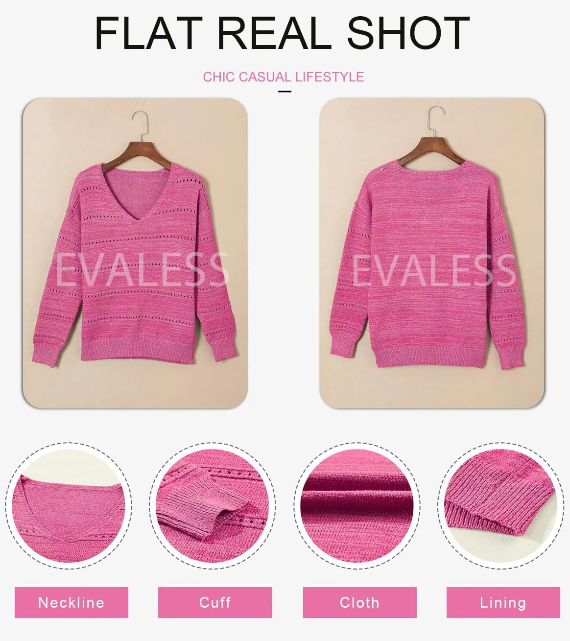 EVALESS Women's Crochet Sweater Top Hollow Out Long Sleeve Pullover Tops Spring Fall Clothes