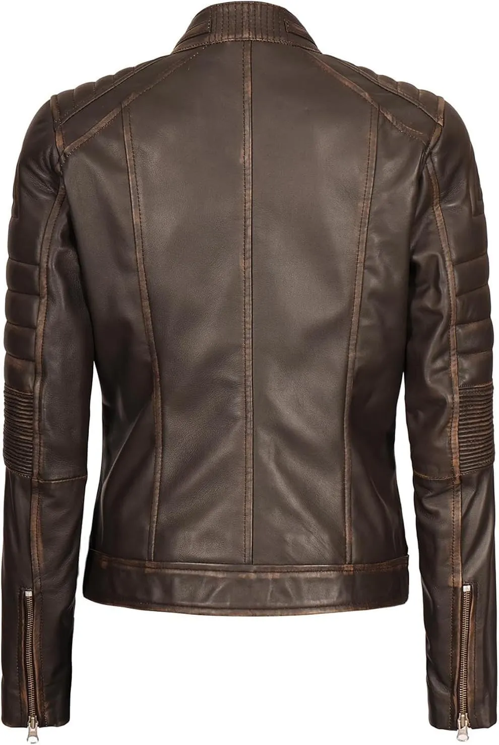 fjackets Real Leather Jacket Women - Cafe Racer Natural Grain Stand Collar Womens Leather Jackets