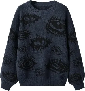 Floerns Women's Plus Size Grunge Punk Print Long Sleeve Pullover Sweater Top