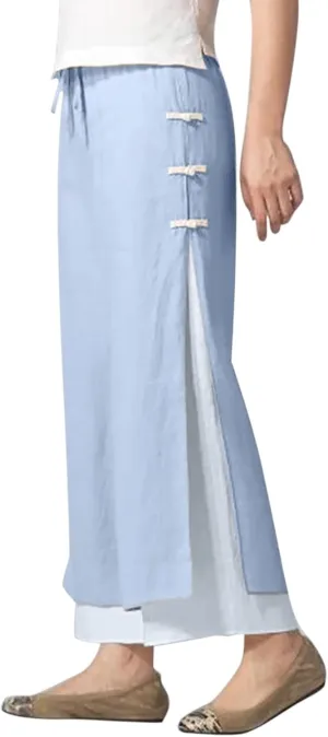 Flowy Pants for Women Shorts Daisy Fashion Print Pocket Wide Leg Button Loose Pants Linen Set for Women Outfits for