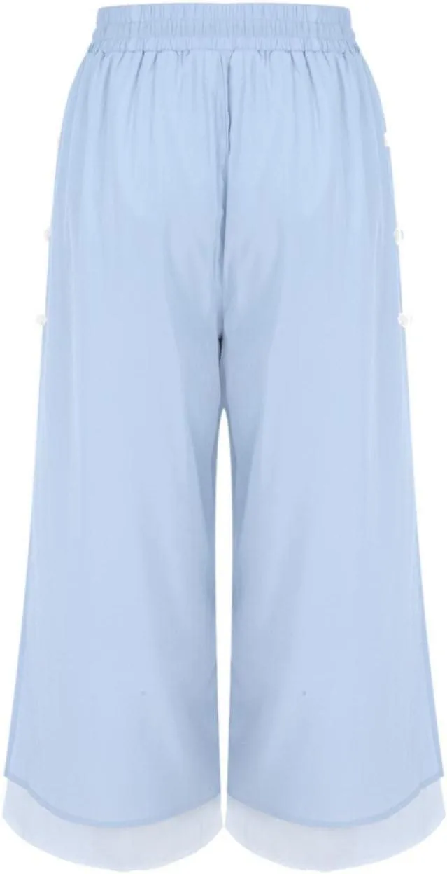 Flowy Pants for Women Shorts Daisy Fashion Print Pocket Wide Leg Button Loose Pants Linen Set for Women Outfits for