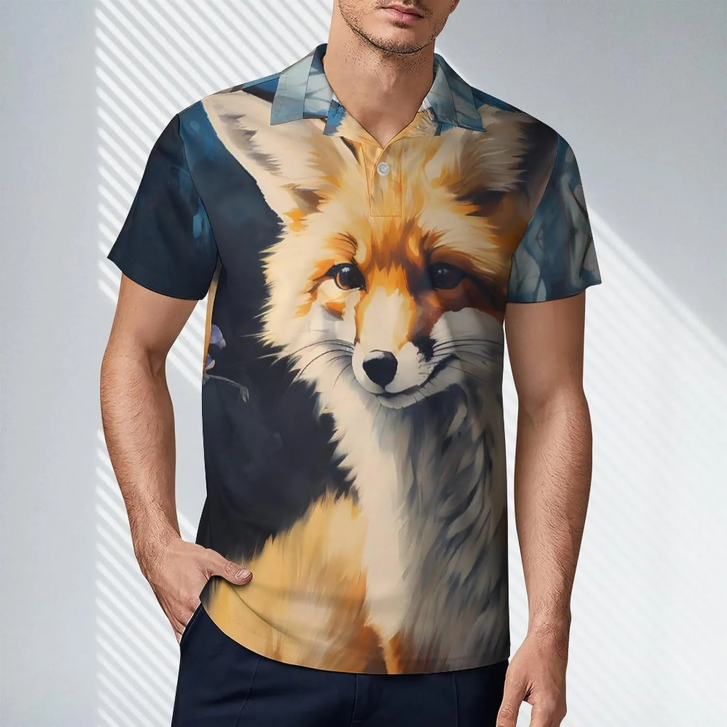 Fox Painting Men's Polo Shirt Short Sleeve Casual Athletic Quick Dry Golf T-Shirts
