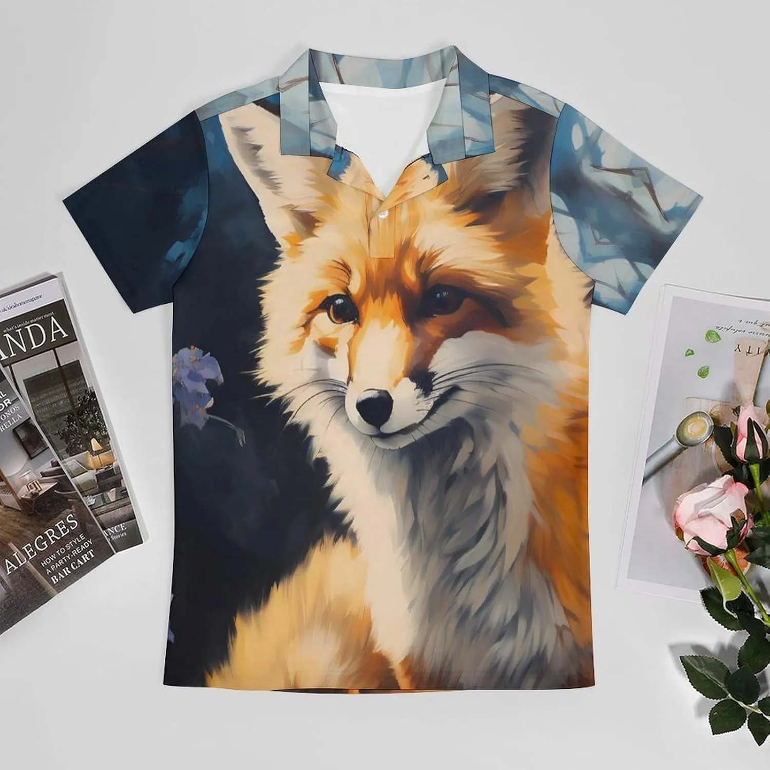 Fox Painting Men's Polo Shirt Short Sleeve Casual Athletic Quick Dry Golf T-Shirts