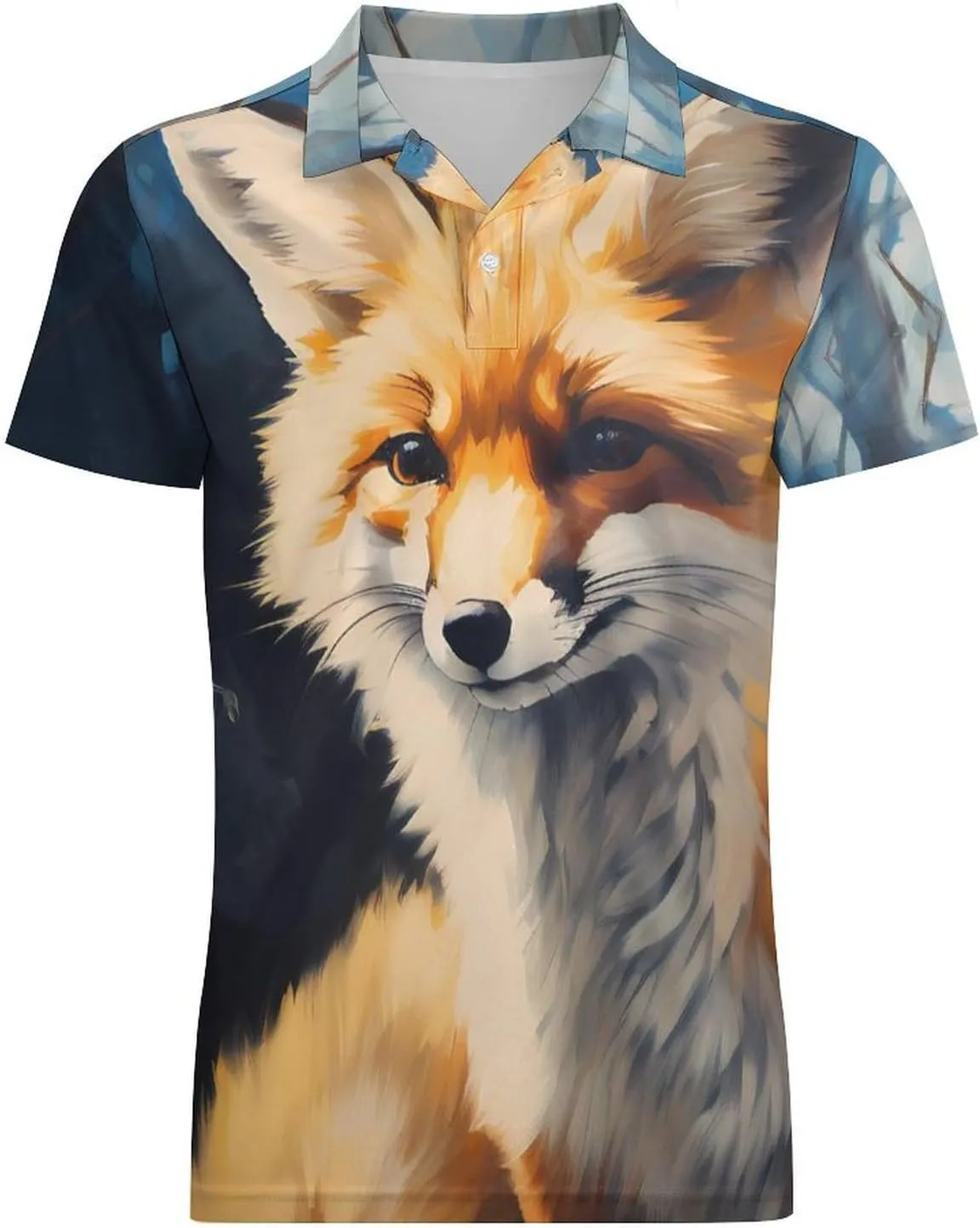 Fox Painting Men's Polo Shirt Short Sleeve Casual Athletic Quick Dry Golf T-Shirts