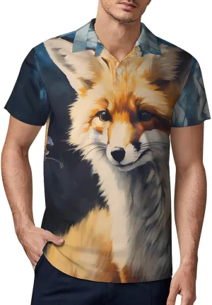 Fox Painting Men's Polo Shirt Short Sleeve Casual Athletic Quick Dry Golf T-Shirts